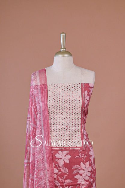Printed Cotton Unstitched Salwar Suit Dress Material Muted Raspberry Pink AC0261