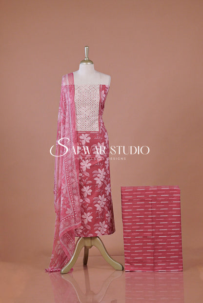 Printed Cotton Unstitched Salwar Suit Dress Material Muted Raspberry Pink AC0261