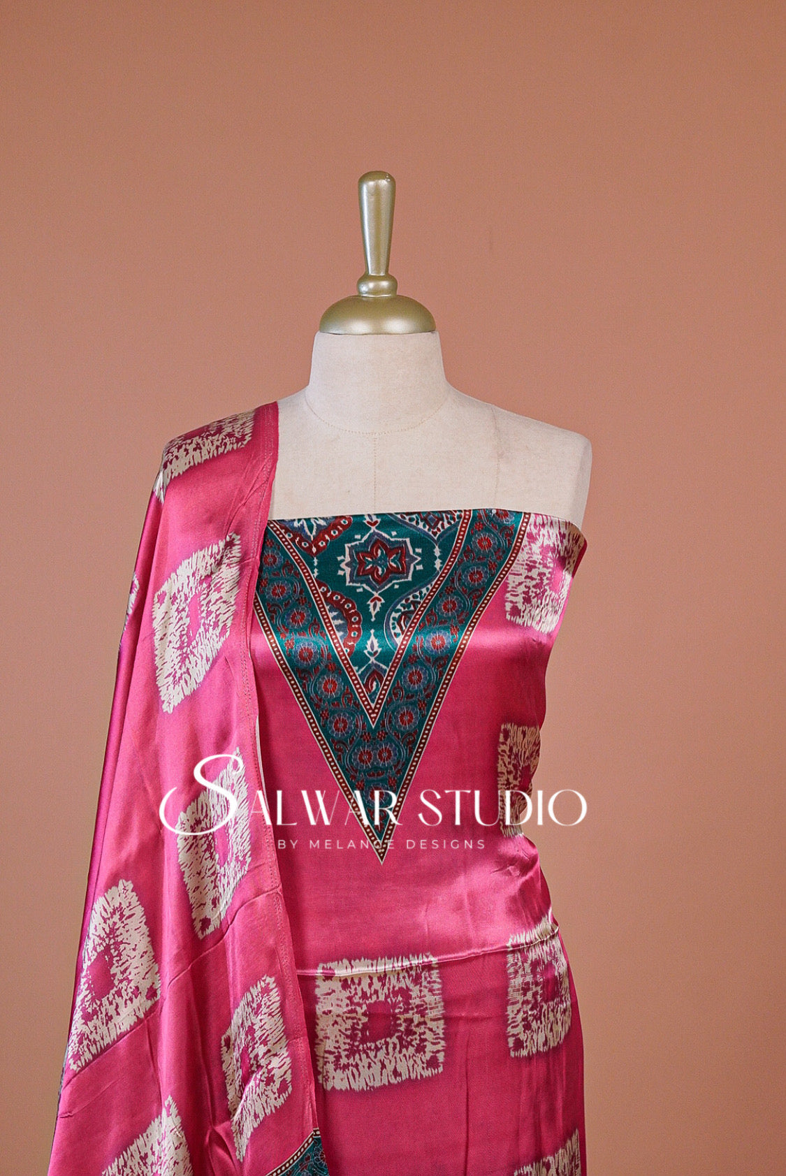 Satin Silk Unstitched Salwar Suit Dress Material Magenta AC0254
