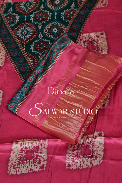 Satin Silk Unstitched Salwar Suit Dress Material Magenta AC0254