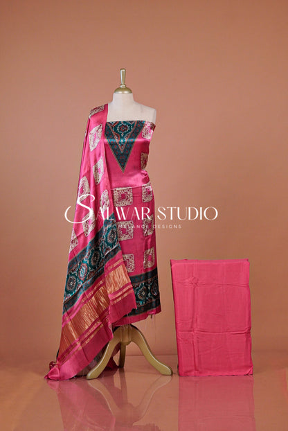 Satin Silk Unstitched Salwar Suit Dress Material Magenta AC0254
