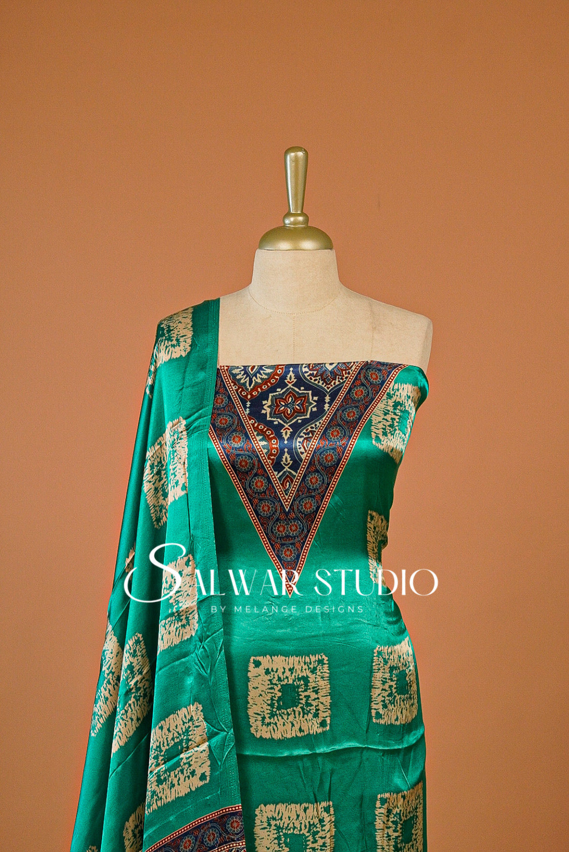 Satin Silk Unstitched Salwar Suit Dress Material Cyan Blue AC0255