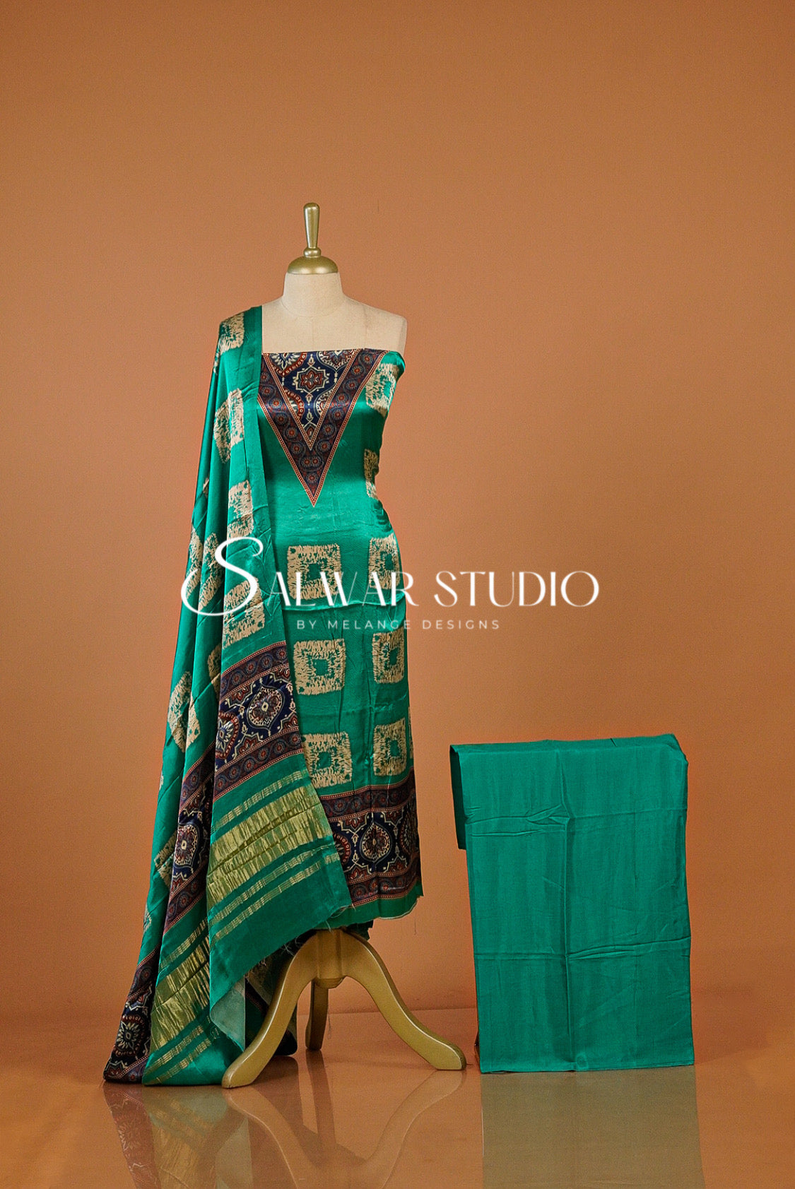 Satin Silk Unstitched Salwar Suit Dress Material Cyan Blue AC0255