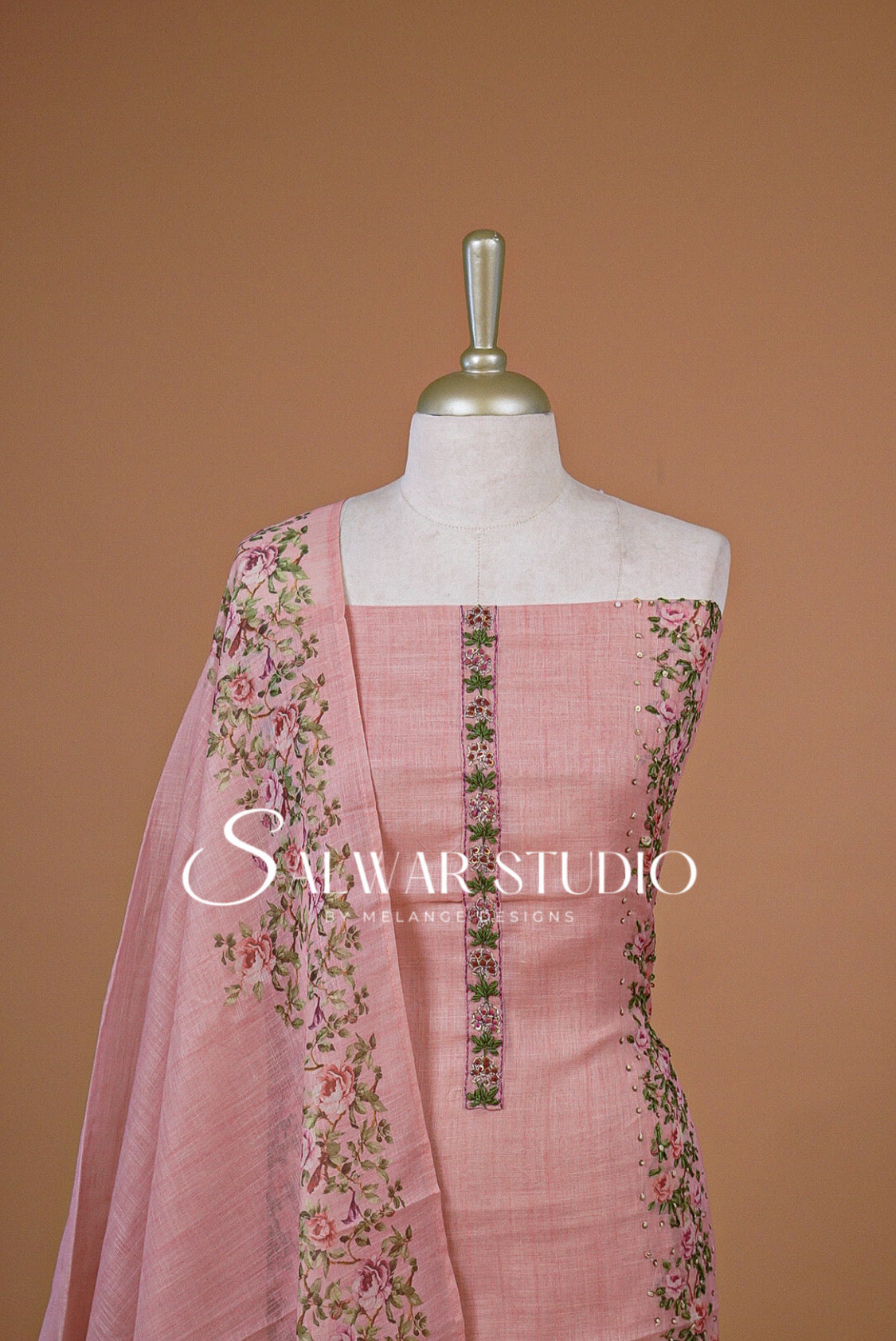 Semi Linen Embroidery Unstitched Salwar Suit Dress Material  Blush Pink AC0382