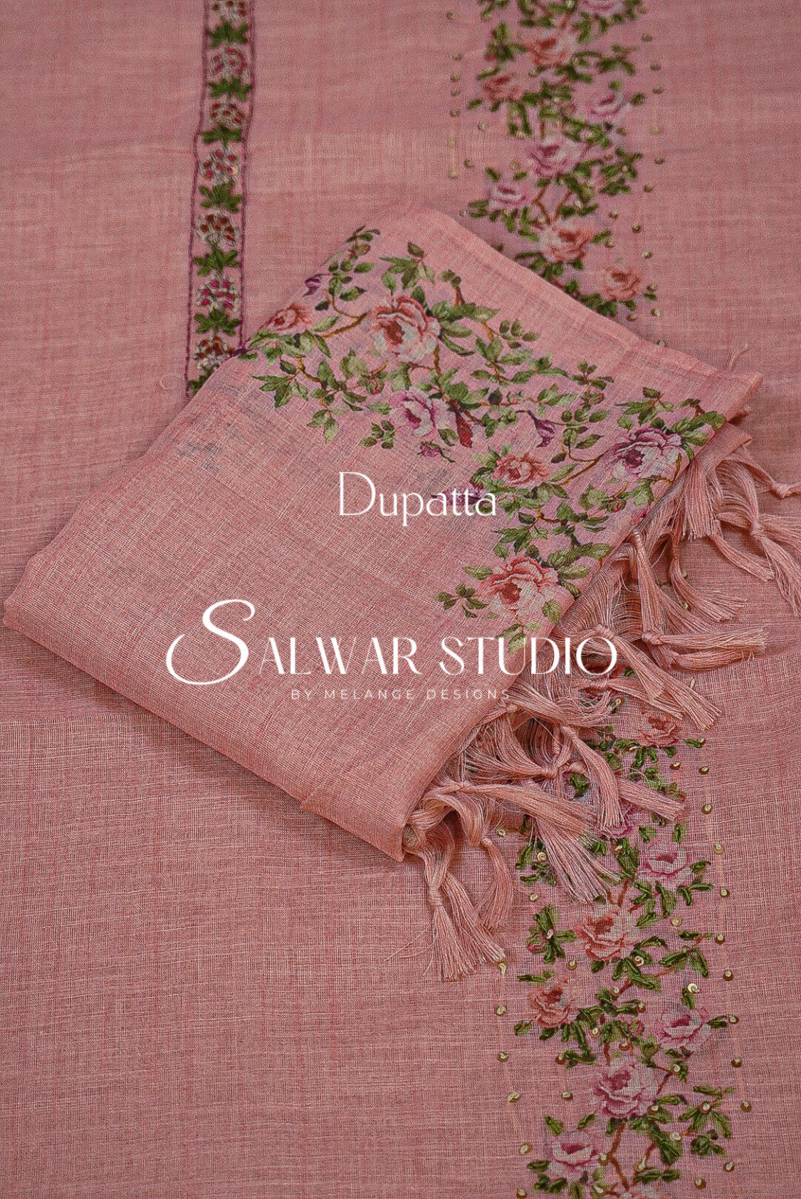 Semi Linen Embroidery Unstitched Salwar Suit Dress Material  Blush Pink AC0382