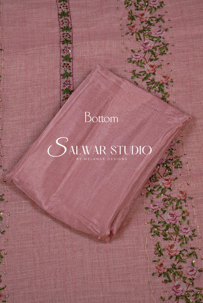 Semi Linen Embroidery Unstitched Salwar Suit Dress Material  Blush Pink AC0382