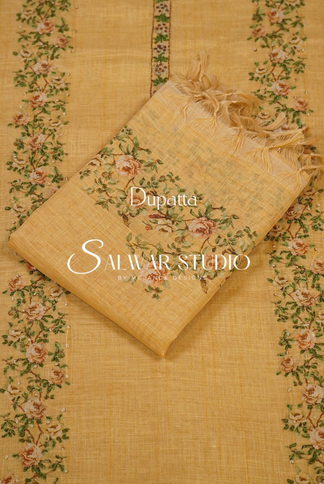 Semi Linen Embroidery Unstitched Salwar Suit Dress Material Mustard Gold AC0383