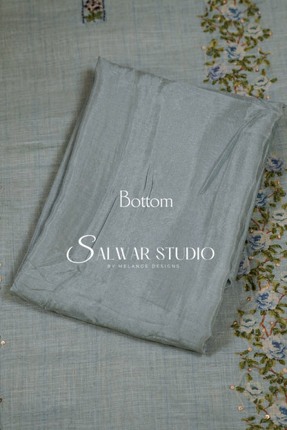 Semi Linen Embroidery Unstitched Salwar Suit Dress Material Mist Blue AC0384