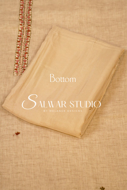 Semi Linen Embroidery Unstitched Salwar Suit Dress Material  Beige AC0387