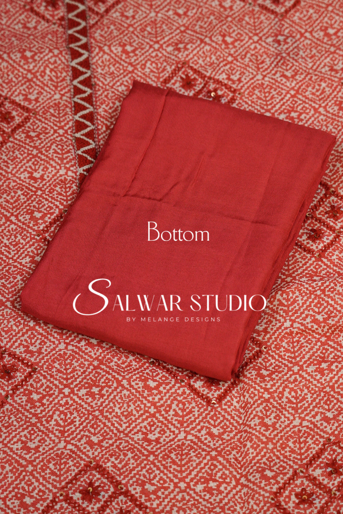 Semi Linen Embroidery Unstitched Salwar Suit Material Coral Red