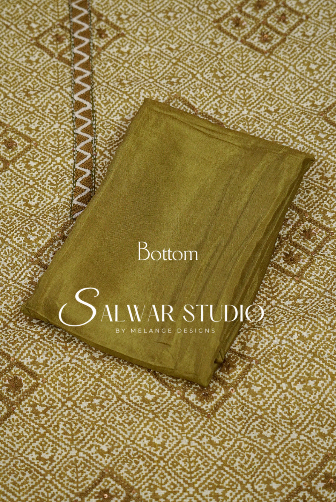 Semi Linen Embroidery Unstitched Salwar Suit Material Mustard Olive