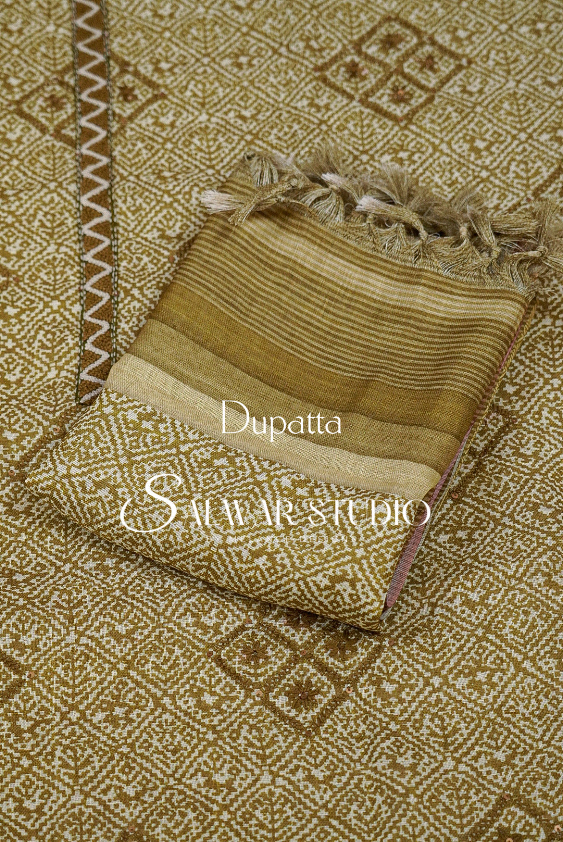 Semi Linen Embroidery Unstitched Salwar Suit Material Mustard Olive