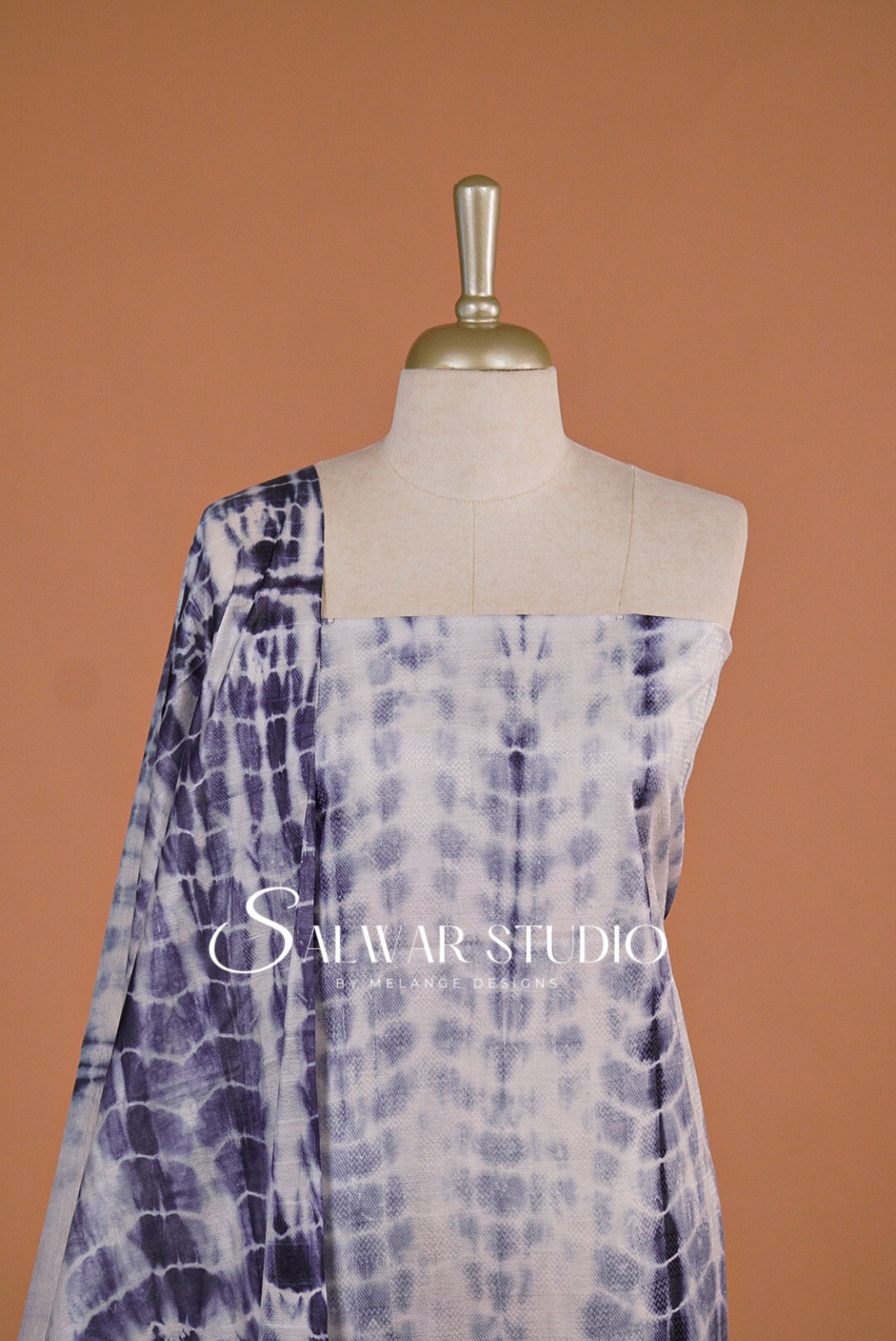 Semi Munga Unstitched Salwar Suit Dress Material Navy Blue With White AC0175