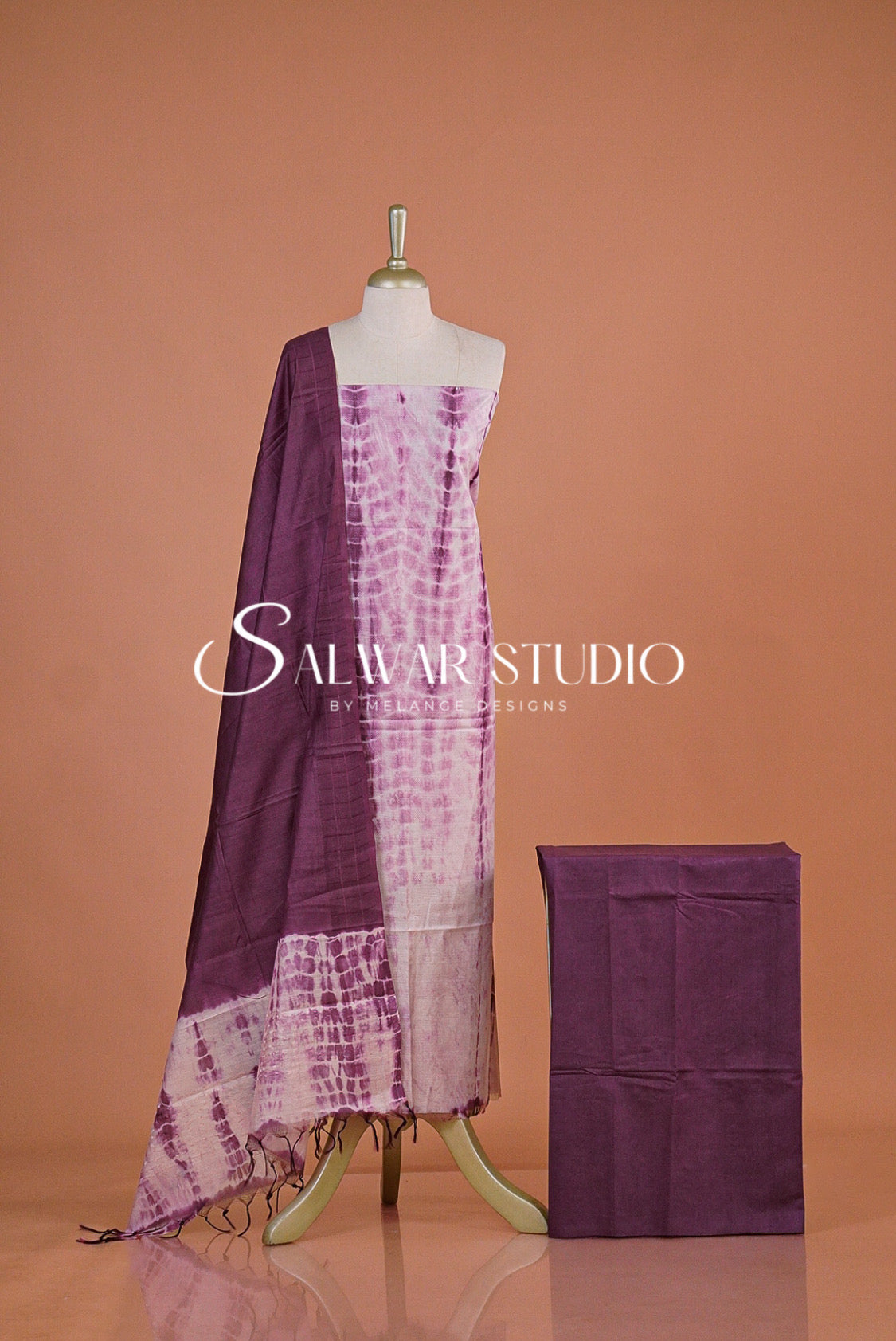 Semi Munga Unstitched Salwar Suit Dress Material Plum Purple With Ivory White AC0176