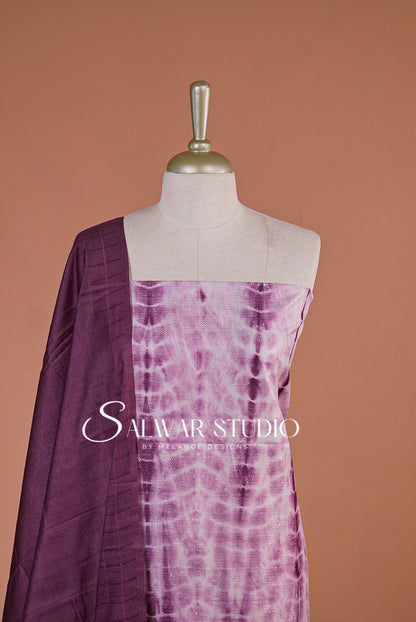 Semi Munga Unstitched Salwar Suit Dress Material Plum Purple With Ivory White AC0176