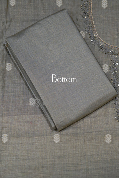 Semi Silk Embroidery Unstitched Salwar Suit Material Stone Grey  BOTTOM