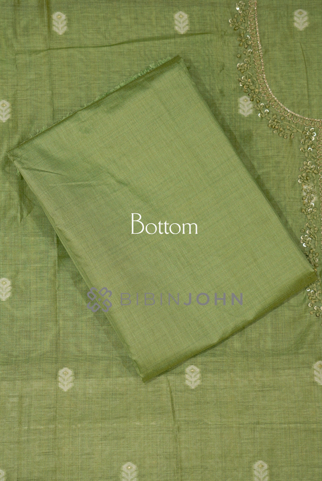 Semi Silk Embroidery Unstitched Salwar Suit Material Light Olive Green BOTTOM