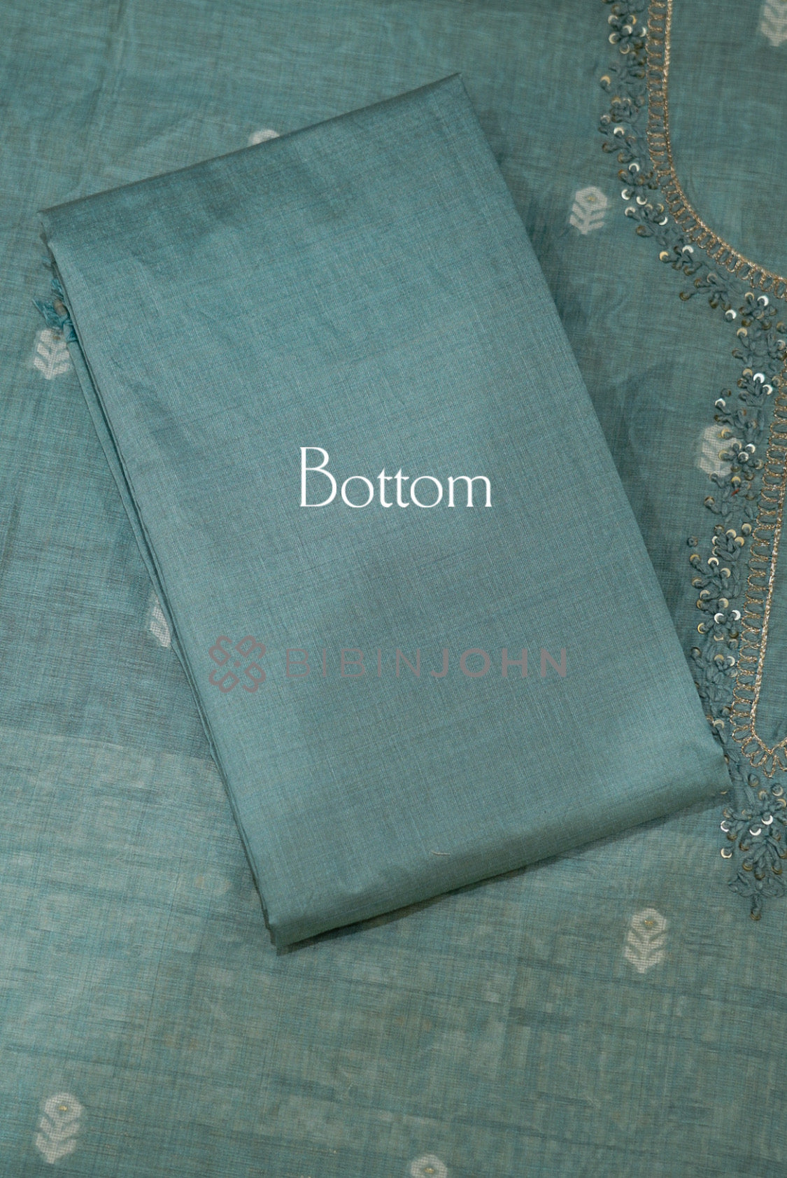 Semi Silk Embroidery Unstitched Salwar Suit Material Dusty Teal BOTTOM