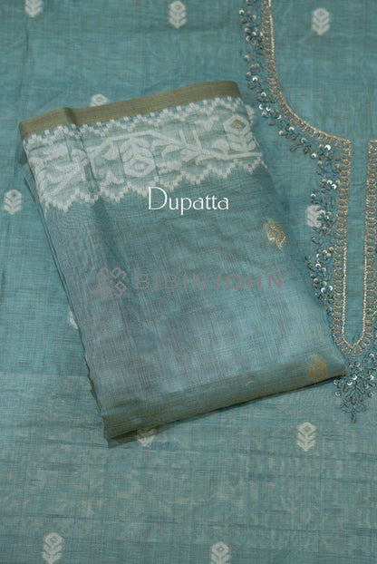 Semi Silk Embroidery Unstitched Salwar Suit Material Dusty Teal DUPATTA