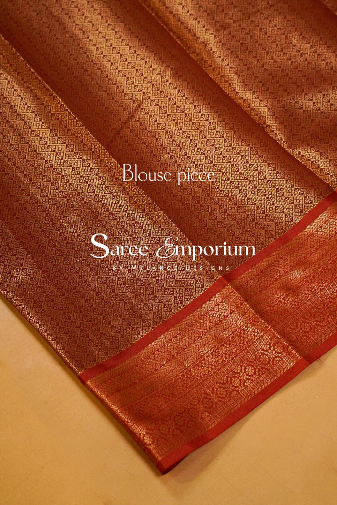 Semi Silk Brocade Saree For Women Olive Green with Rust Orange Blouse Piece.
