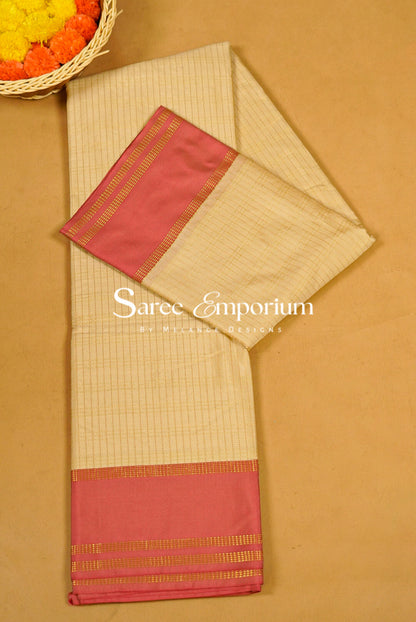 Semi Silk Saree For Women Ivory-Cream Full View.