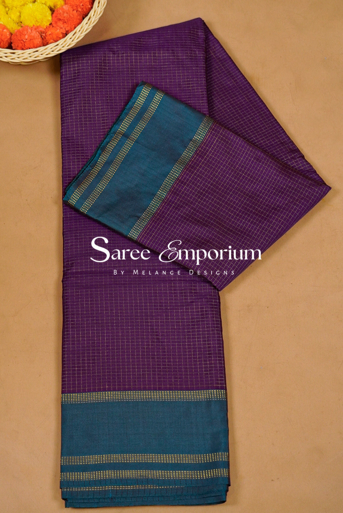Semi Silk Saree For Women Deep Purple Full View.
