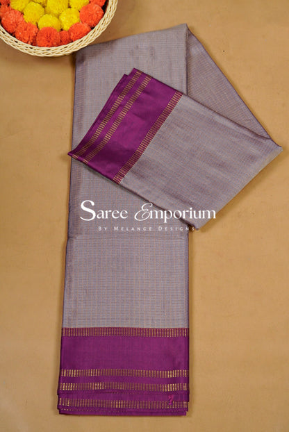 Semi Silk Saree For Women Lavender-Grey Full View.