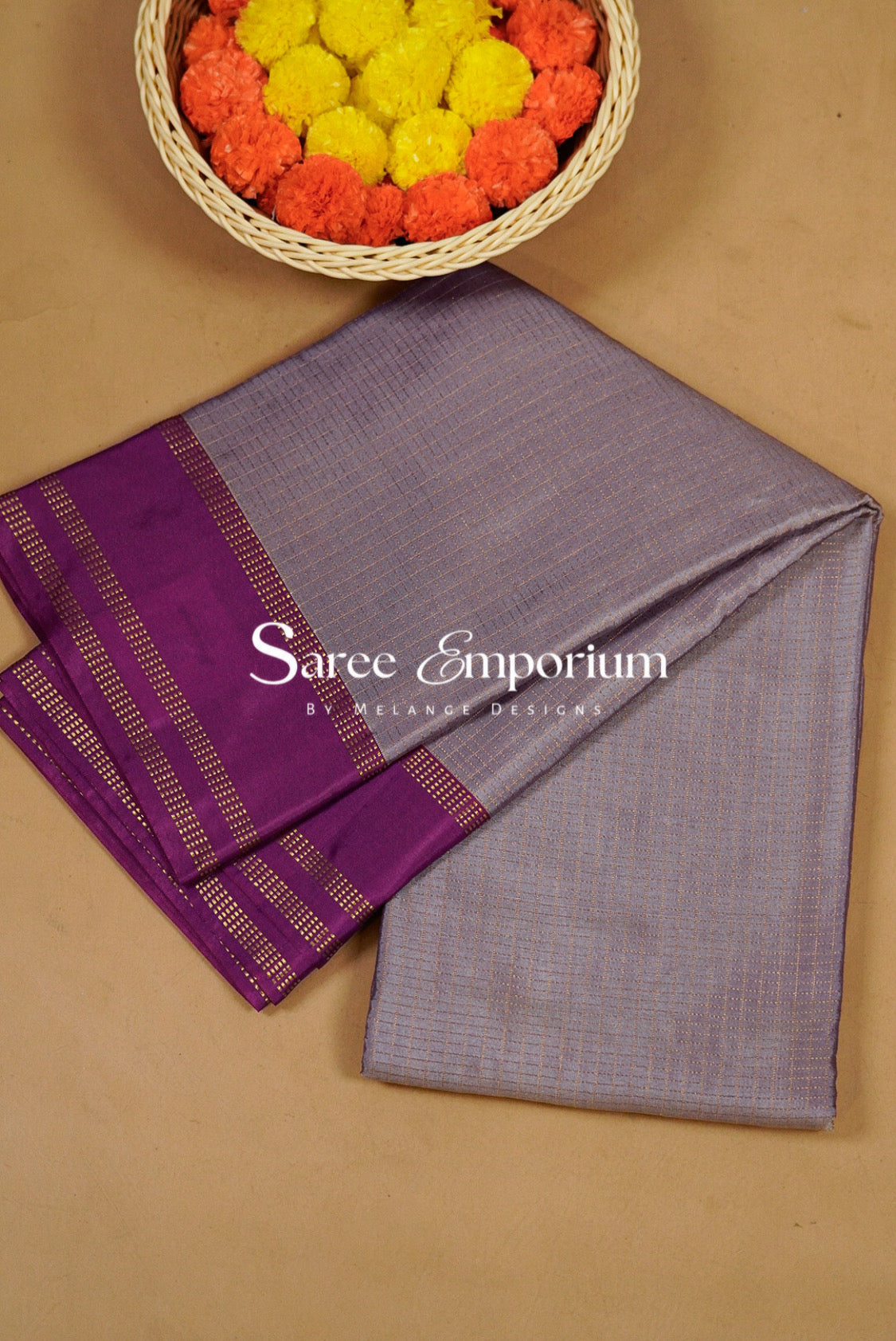 Semi Silk Saree For Women Lavender-Grey.