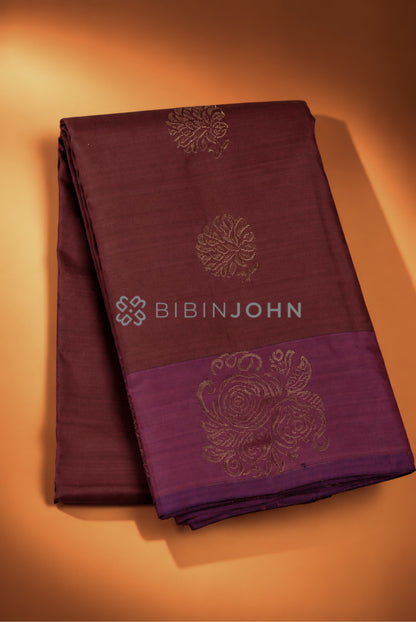 Semi Silk Saree For Women Mahogany Brown