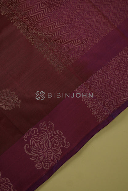 Semi Silk Saree For Women Mahogany Brown pallu