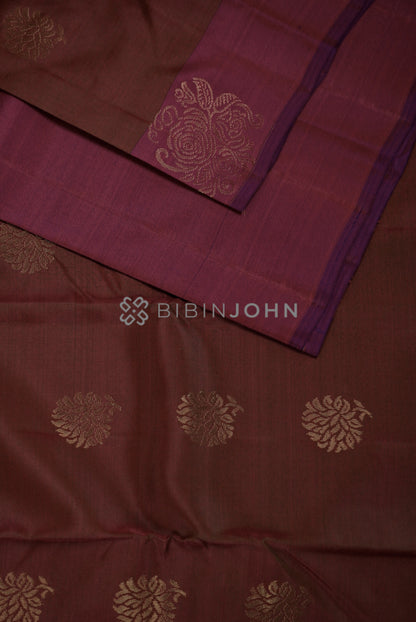 Semi Silk Saree For Women Mahogany Brown close view