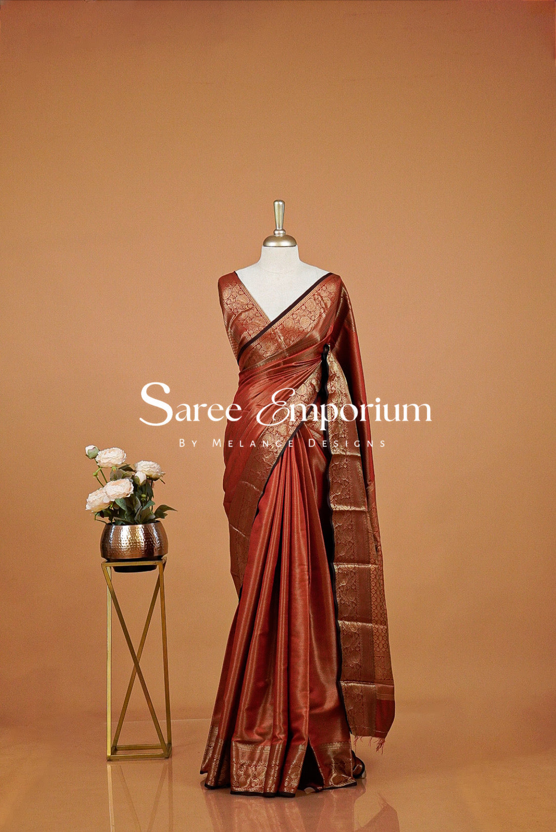 Semi Silk Saree For Women Rust Copper