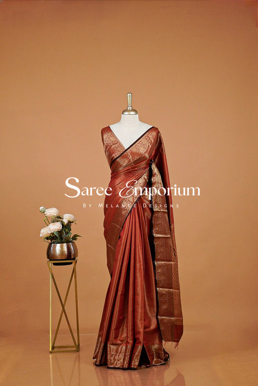 Semi Silk Saree For Women Rust Copper