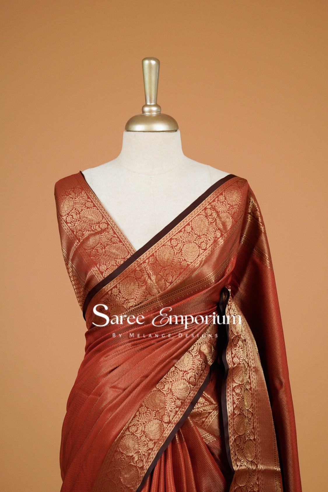 Semi Silk Saree For Women Rust Copper-Close Up.