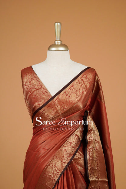 Semi Silk Saree For Women Rust Copper-Close Up.