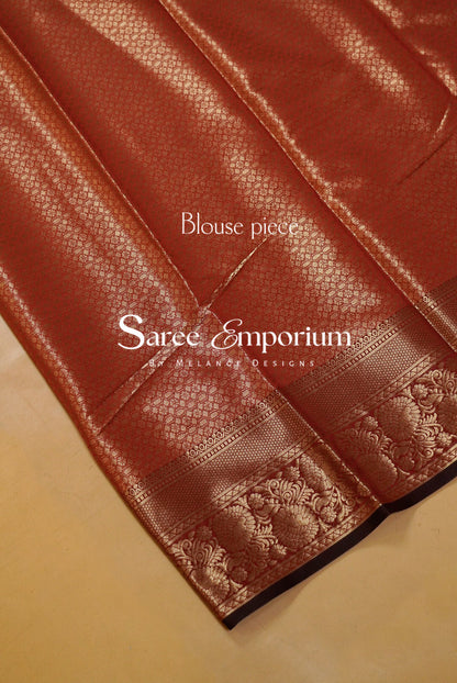 Semi Silk Saree For Women Rust Copper-Blouse Piece.