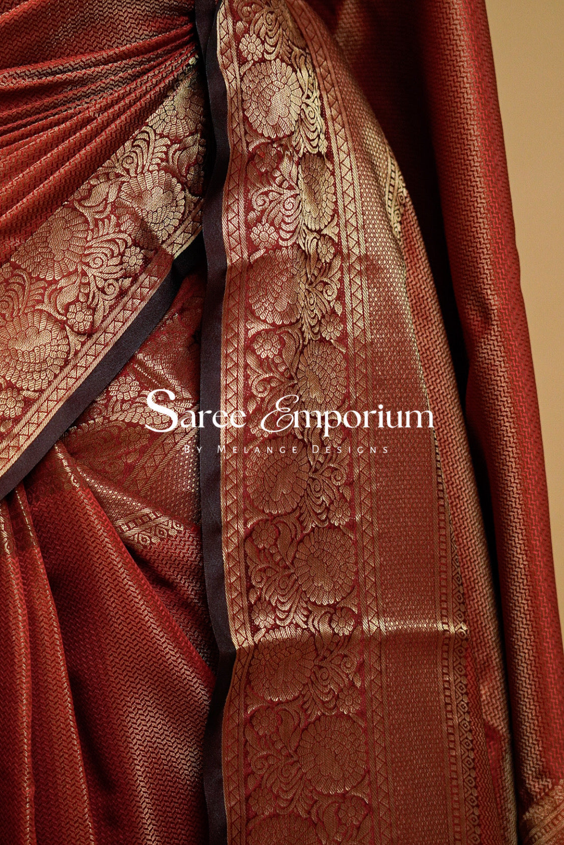 Semi Silk Saree For Women Rust Copper-Side View.