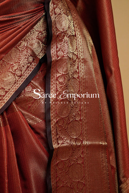 Semi Silk Saree For Women Rust Copper-Side View.