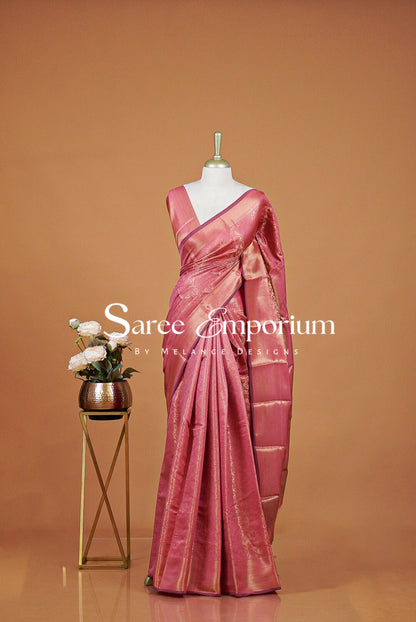 Semi Silk Saree For Women Dusty Rose Pink