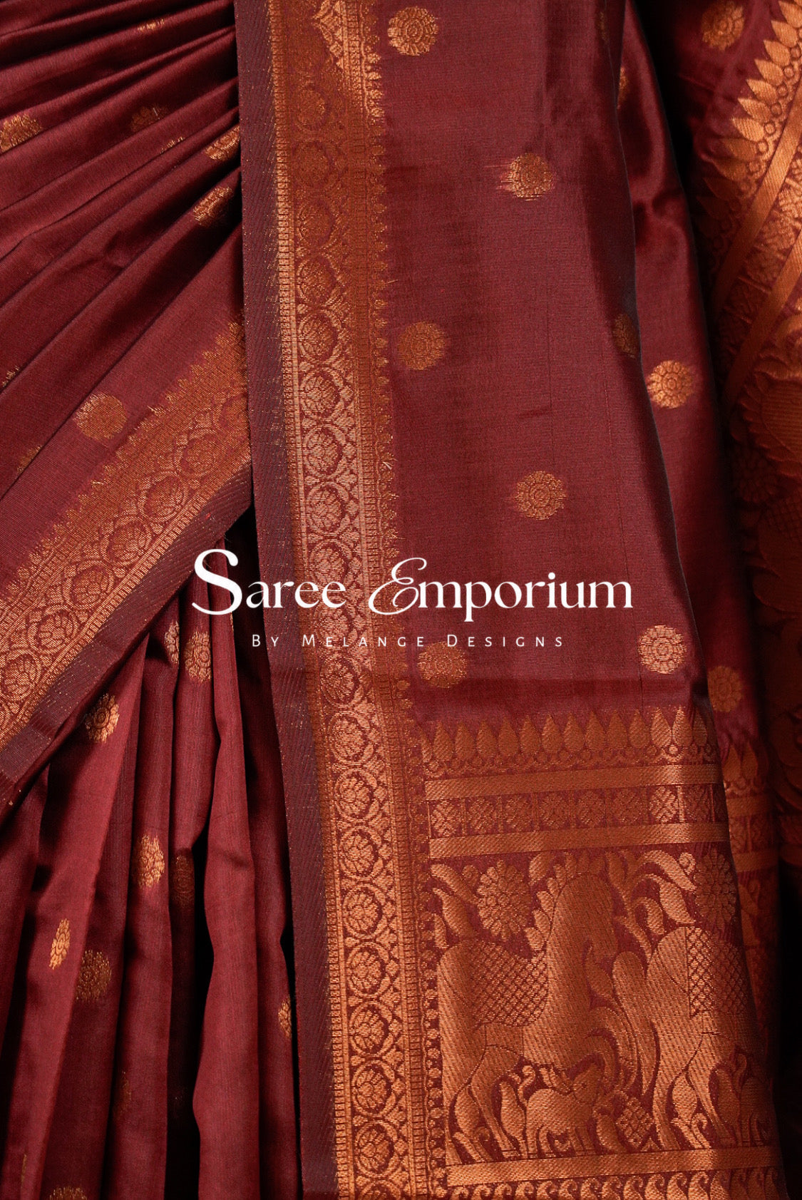 Semi Silk Saree For Women Deep Maroon -Side View.
