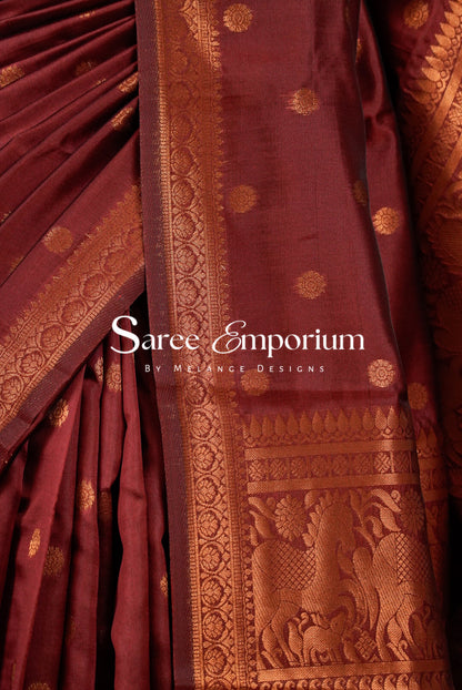 Semi Silk Saree For Women Deep Maroon -Side View.