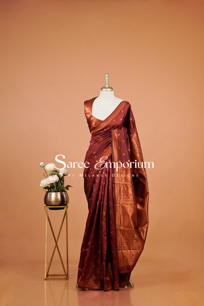 Semi Silk Saree For Women Deep Maroon 