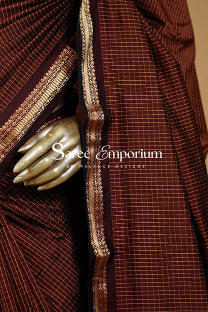 Semi Silk Saree For Women Rust Brown and Gold