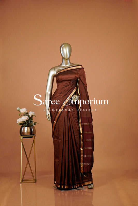 Semi Silk Saree For Women Rust Brown and Gold