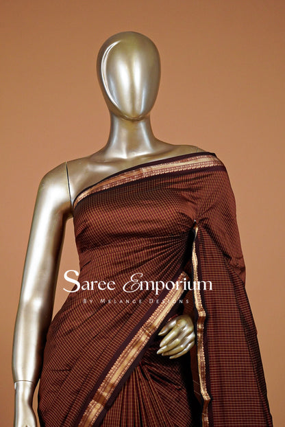 Semi Silk Saree For Women Rust Brown and Gold