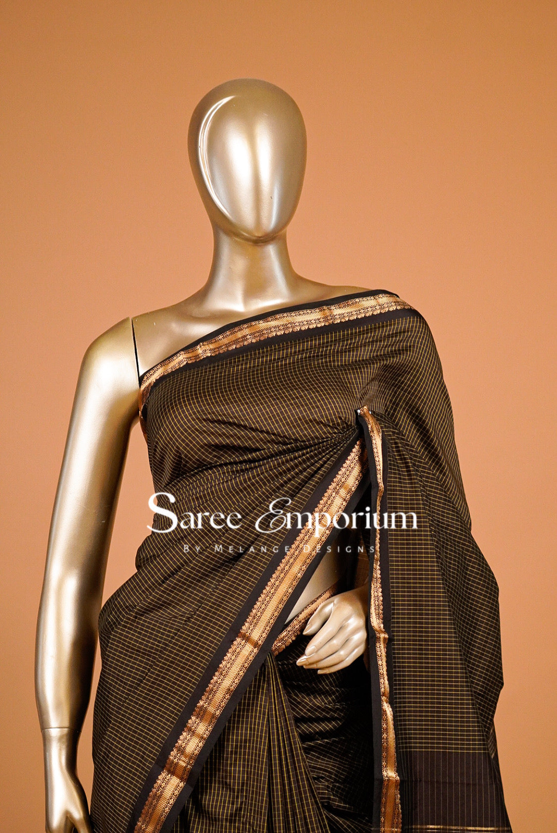 Semi Silk Saree For Women Black & Antique Gold