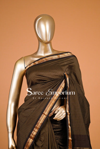 Semi Silk Saree For Women Black & Antique Gold