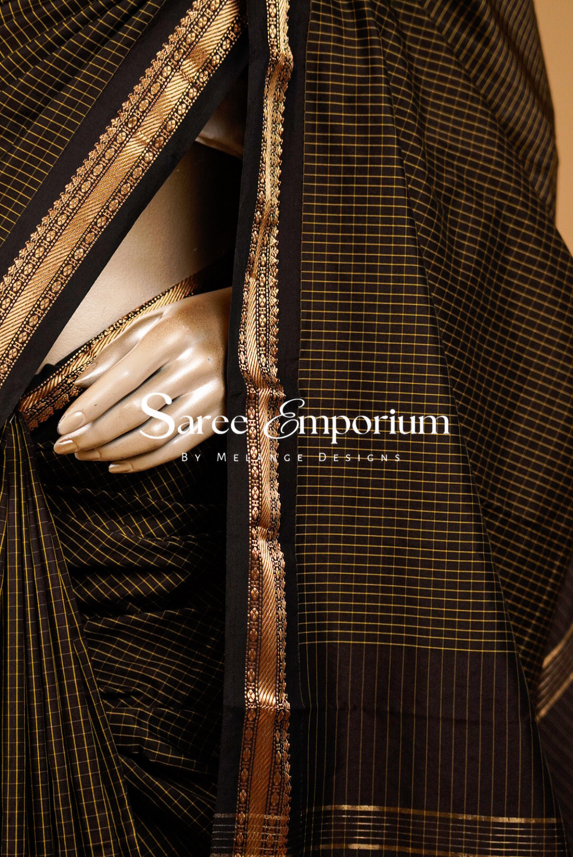 Semi Silk Saree For Women Black & Antique Gold