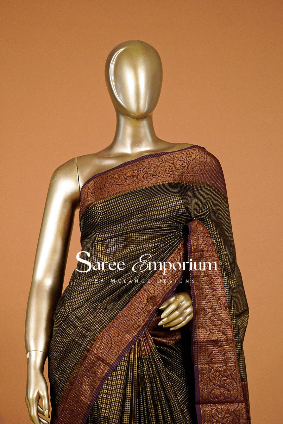 Semi Silk Saree For Women Black & Deep Wine 