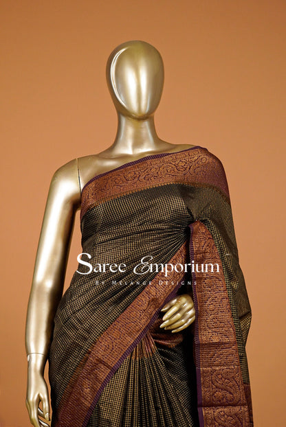 Semi Silk Saree For Women Black & Deep Wine 